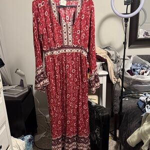 Knox Rose Red and White Bohemian Maxi Dress